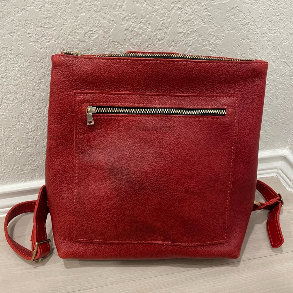 Like new Portland Leather Goods Chili Red Tote Backpack Classic Size